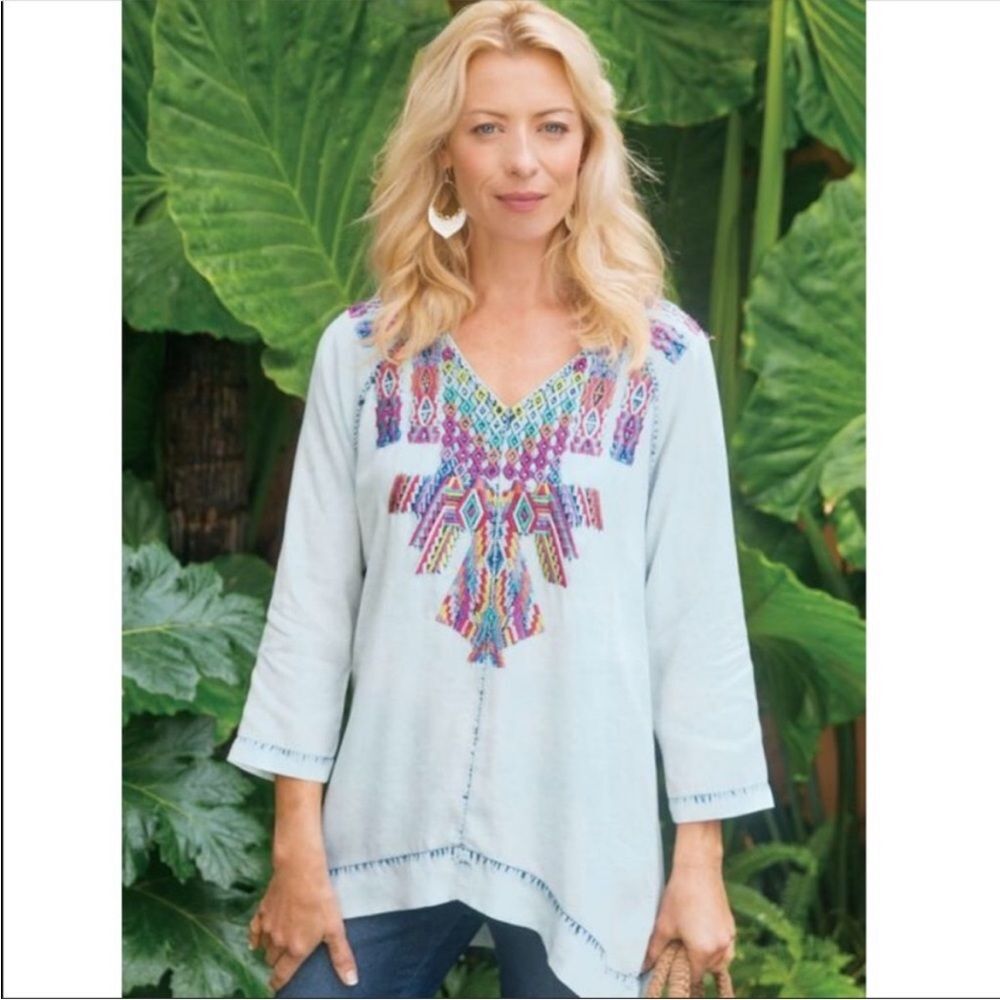 Soft Surroundings Mixteca Embroidered Tunic Women's Size XS (2-4) Style# 29962